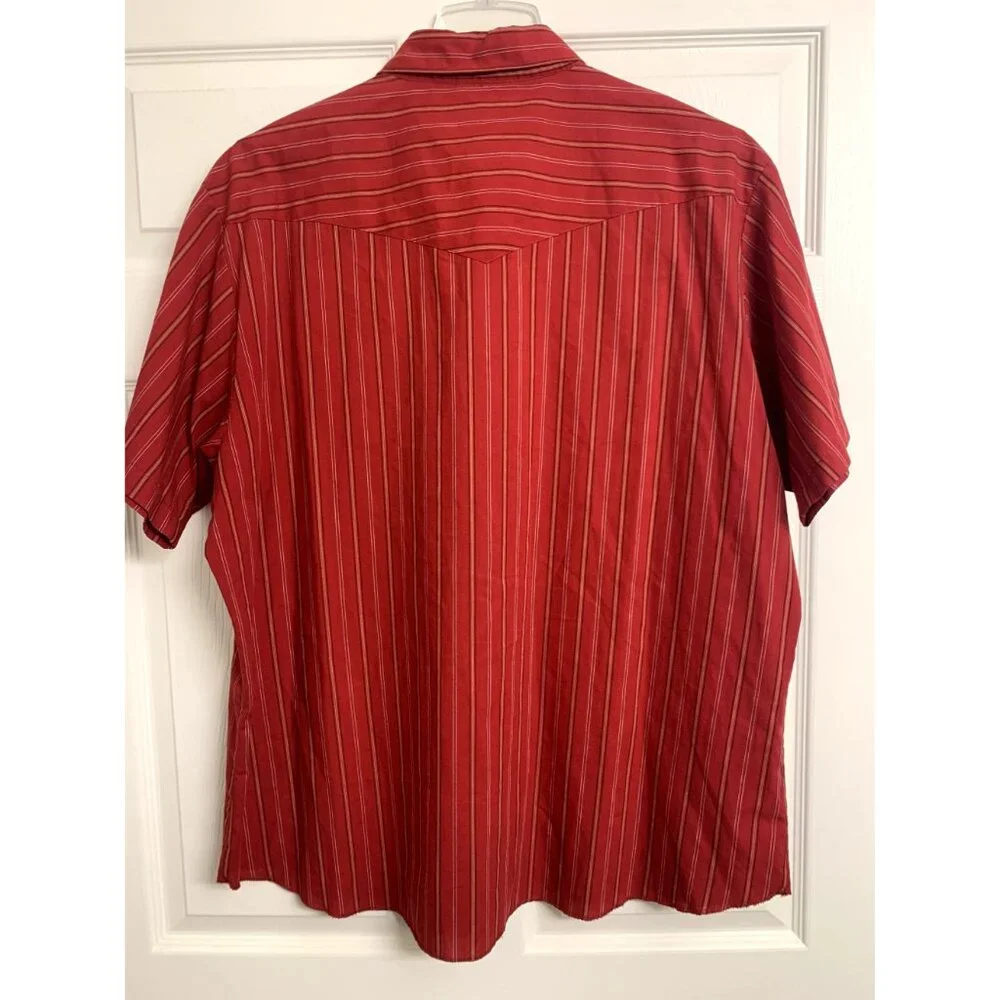 Rustler Men's Western Pearl Snap Shirt Size 2XL Red Striped - Picture 2 of 4